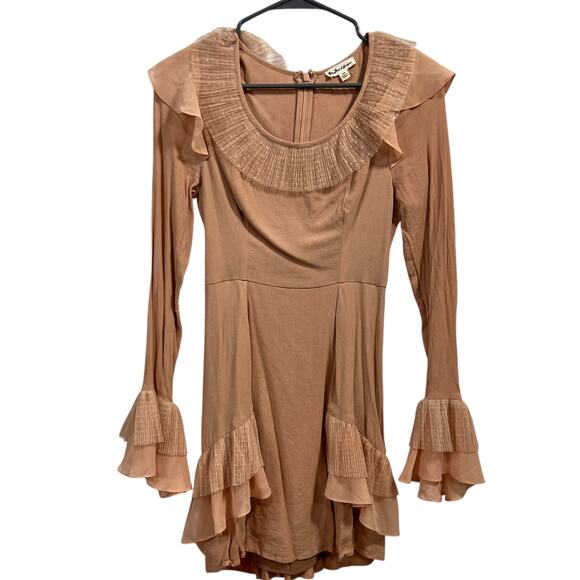 FOR LOVE AND LEMONS Evie long sleeve ruffle mini dress Champagne Sz X-Small - Picture 3 of 6